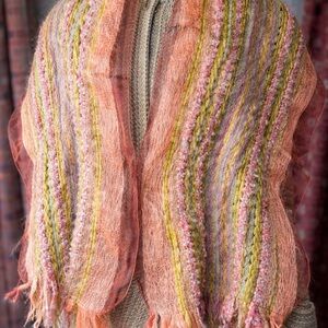 Vintage Malfroy Wool Scarf Textured Striped Artisan Weave France